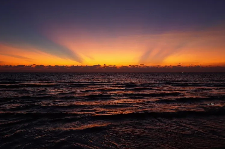 Hoàng hôn rực đỏ cam bóng chiều phủ lên hàng cây