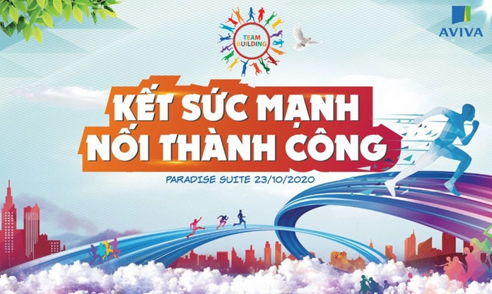 Mẫu backdrop chương trình team building 1 năng động