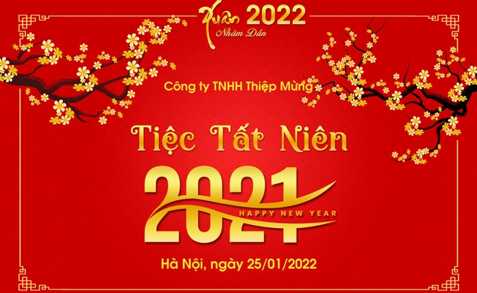 Mẫu backdrop tiệc tất niên công ty 6 ấm cúng