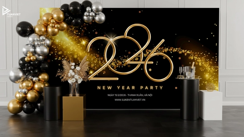 Mẫu backdrop tiệc tất niên đẹp cuốn hút