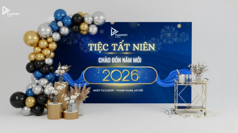 mẫu backdrop year end party