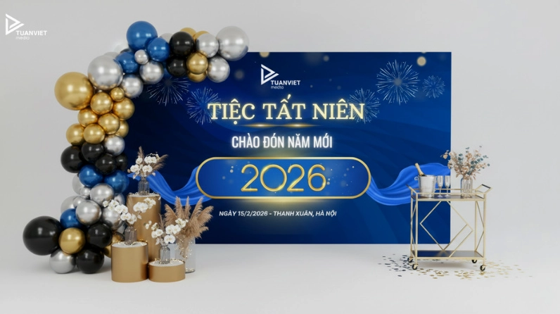 mẫu backdrop year end party