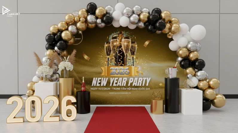 Mẫu backdrop year end party độc đáo