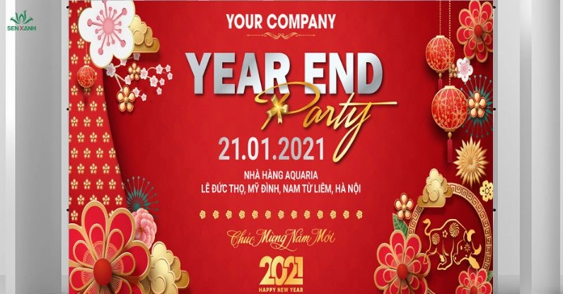 Mẫu Backdrop Year End Party Làm Từ Hiflex tiết kiệm chi phí