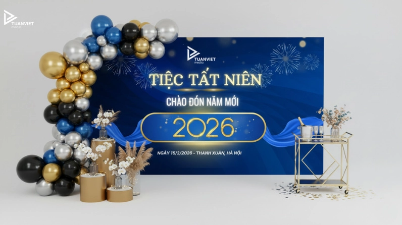 Mẫu backdrop year end party sáng tạo