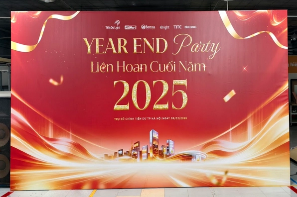 Mẫu phông nền tiệc tất niên rực rỡ sắc màu ấn tượng