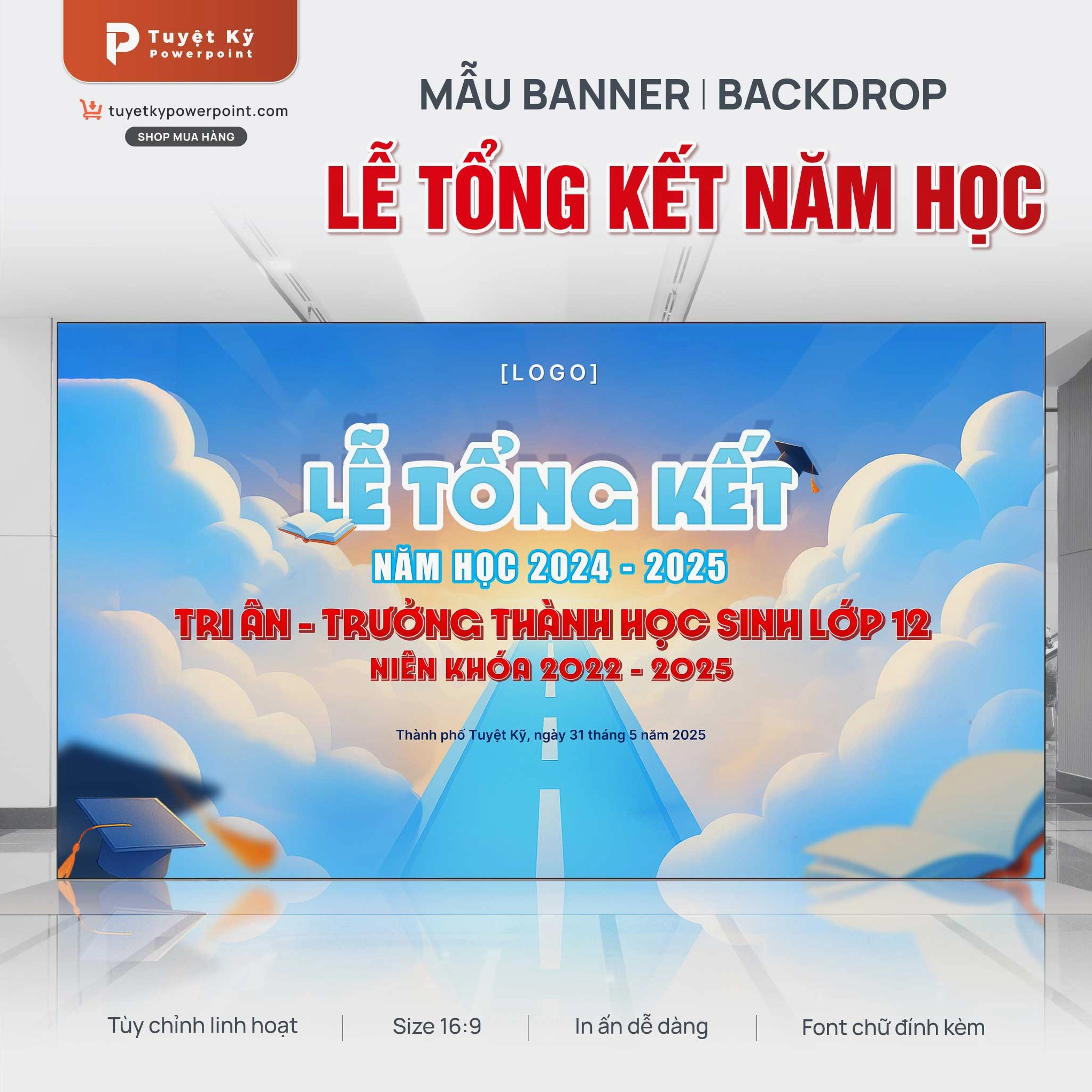 Mẫu thumbnail backdrop banner lễ tổng kết tri ân học sinh lớp 12