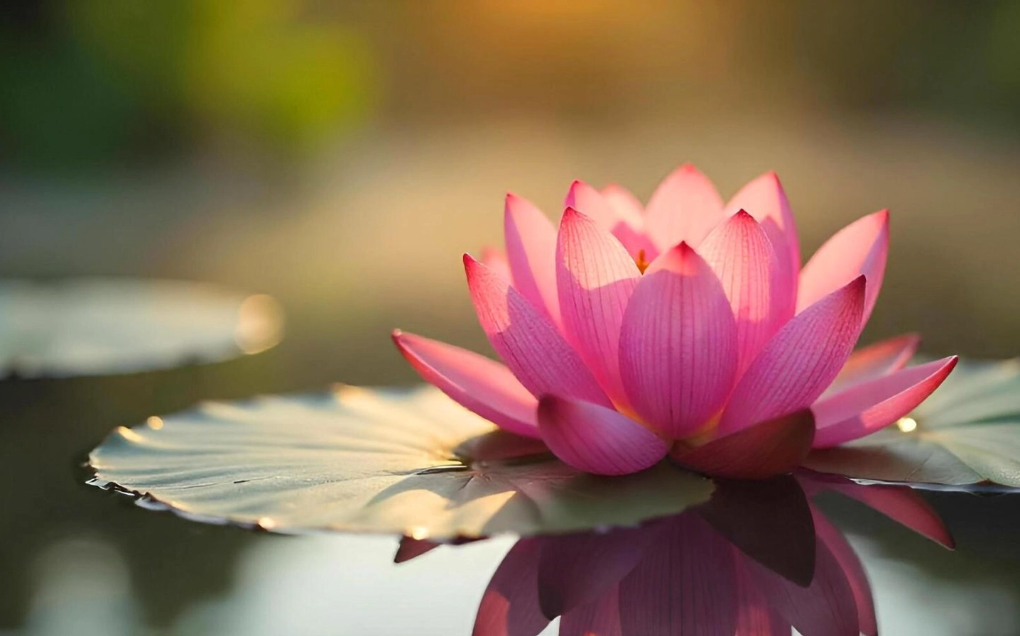 Sắc hồng rực rỡ của hoa sen phản chiếu lung linh trên mặt hồ