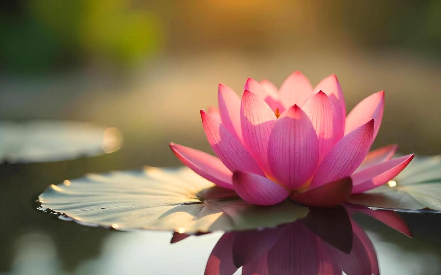 Sắc hồng rực rỡ phản chiếu mặt hồ