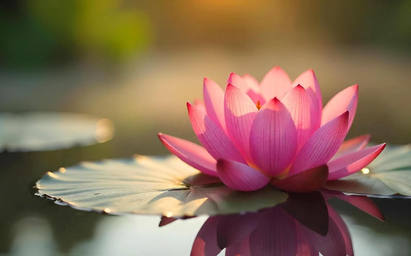 Sắc hồng rực rỡ phản chiếu mặt hồ buồn