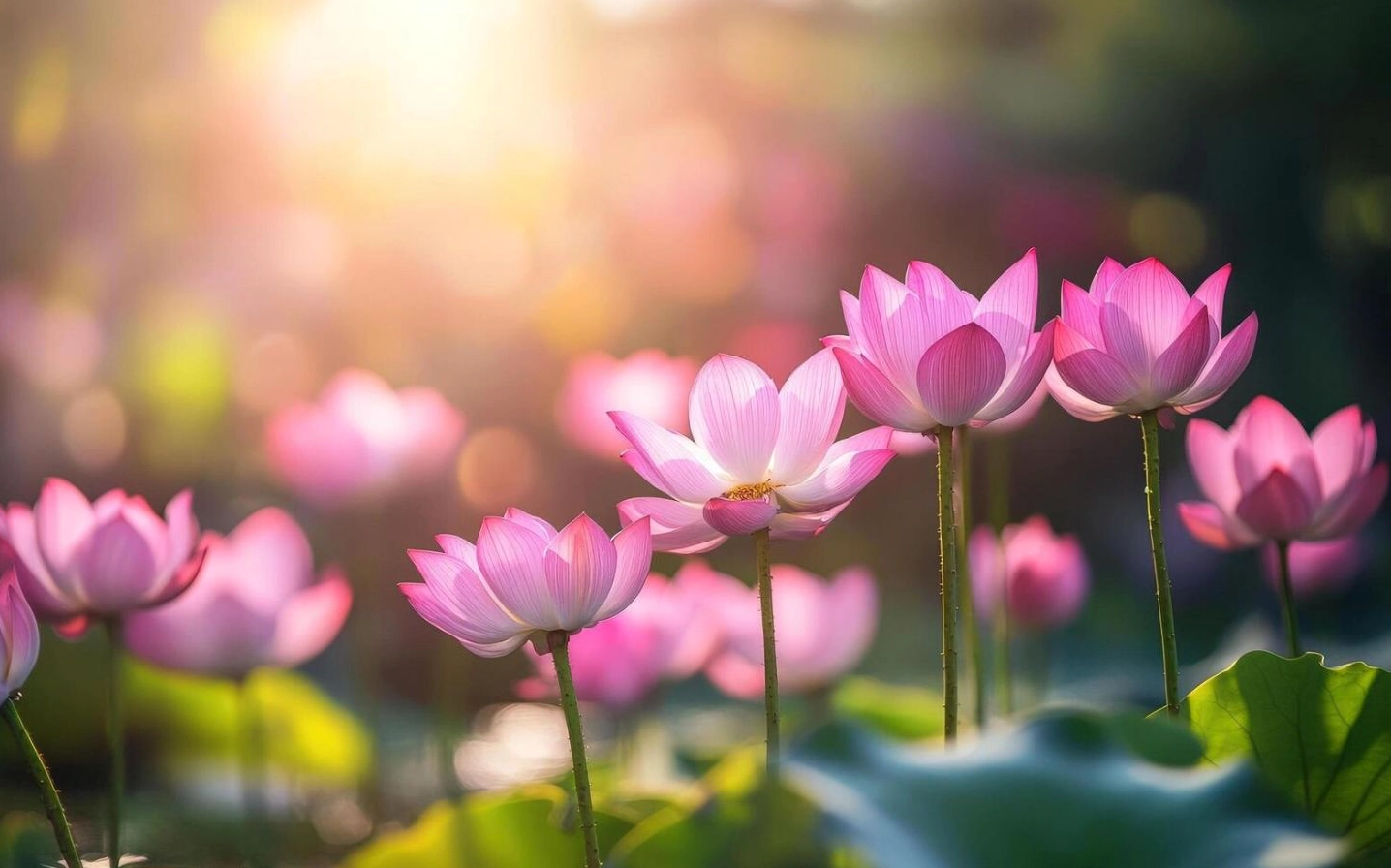 Sen hồng bung nở, rực rỡ ánh sáng