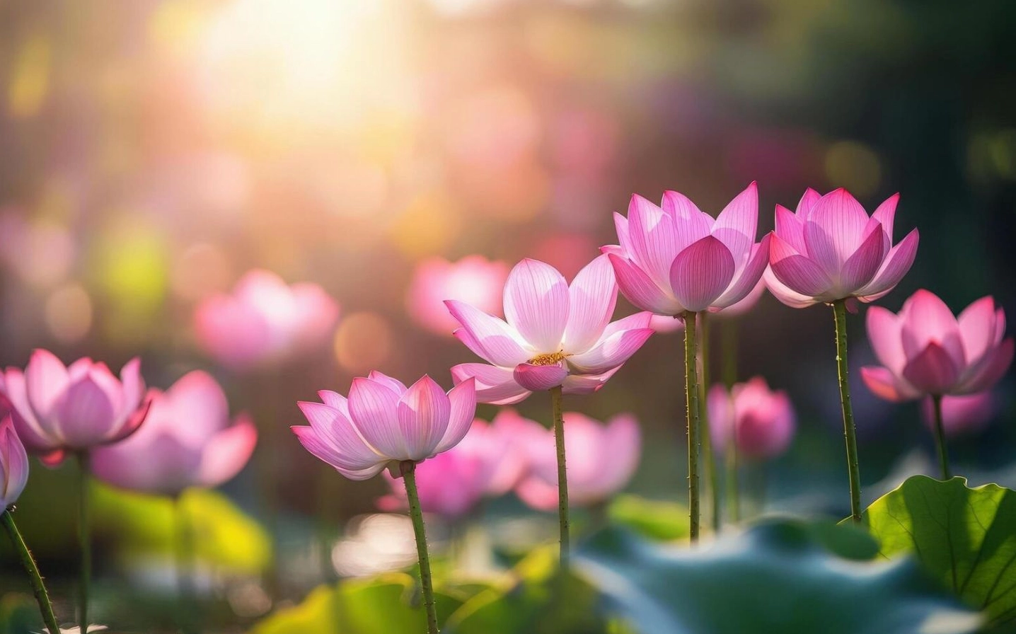 Sen hồng bung nở rực rỡ ánh sáng