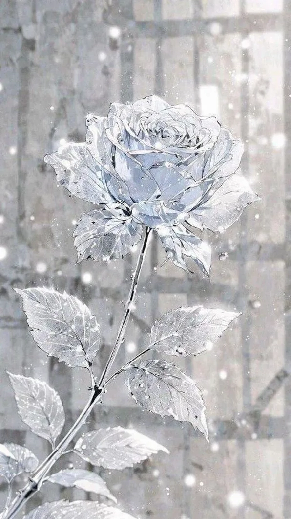 Tải ảnh bông hồng trắng như pha lê tương phản cao cánh hoa lấp lánh giữa nền trơn lạnh