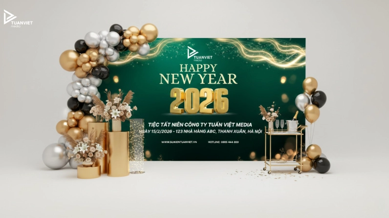 Thiết kế background year end party hiện đại