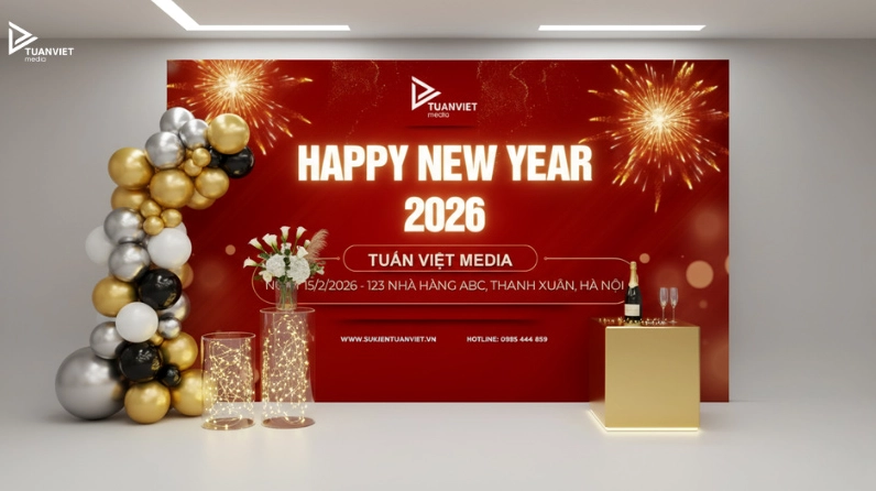 Thiết kế mẫu backdrop tiệc tất niên đẹp sang trọng