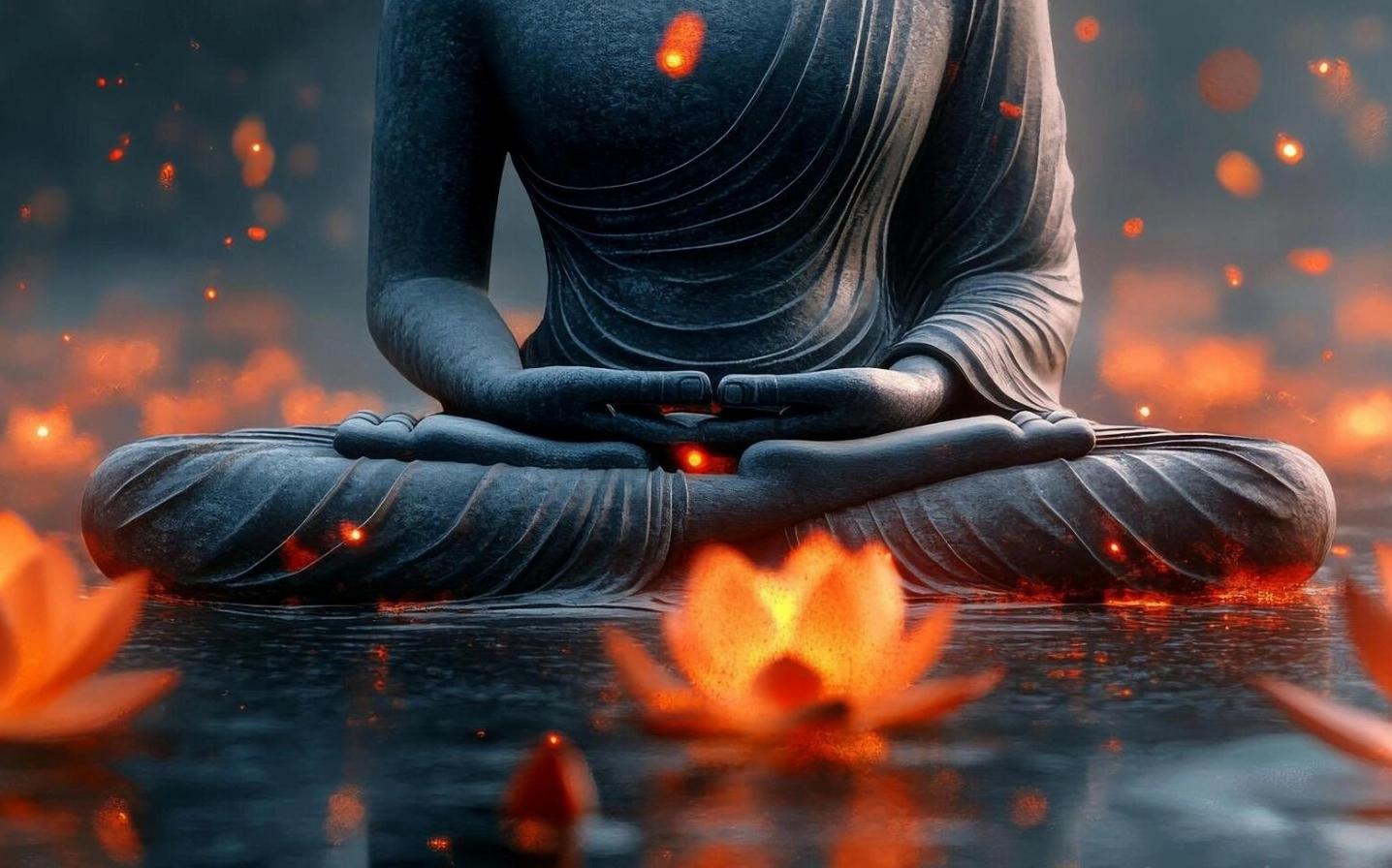 Tượng Phật thiền định, sen giác ngộ