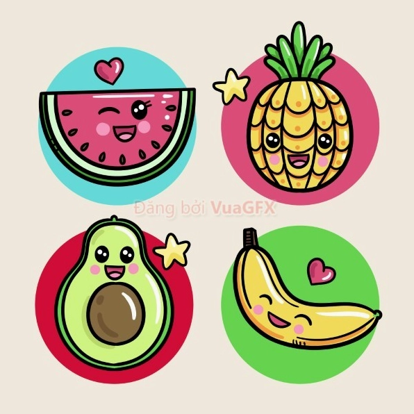 Vector biểu tượng hoạt hình trái cây cute