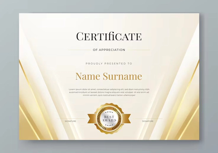 Vector vàng và trắng mẫu chứng chỉ thanh lịch hiện đại và sang trọng cho doanh nghiệp giải thưởng văn bằng kinh doanh giải thưởng hội thảo tốt nghiệp hoàn thành cuộc thi và giáo dục