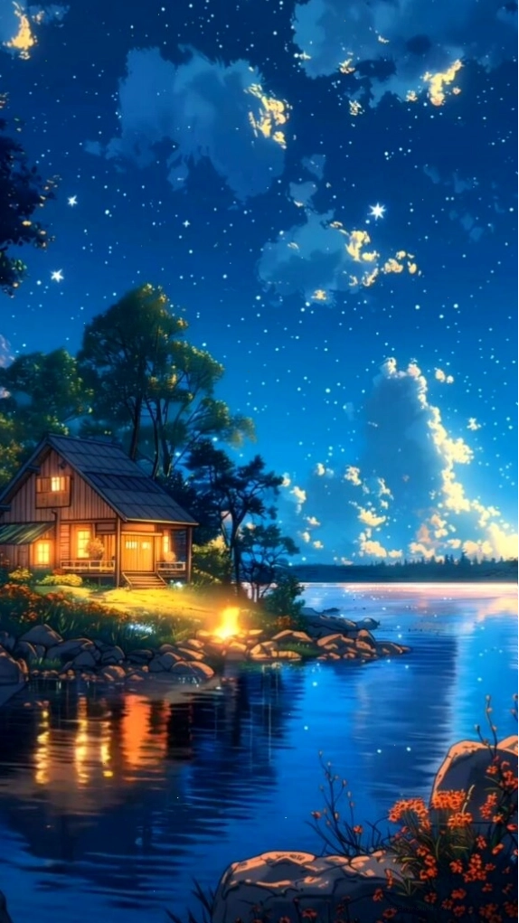 Ánh trăng soi bóng đêm yên bình trên mặt hồ