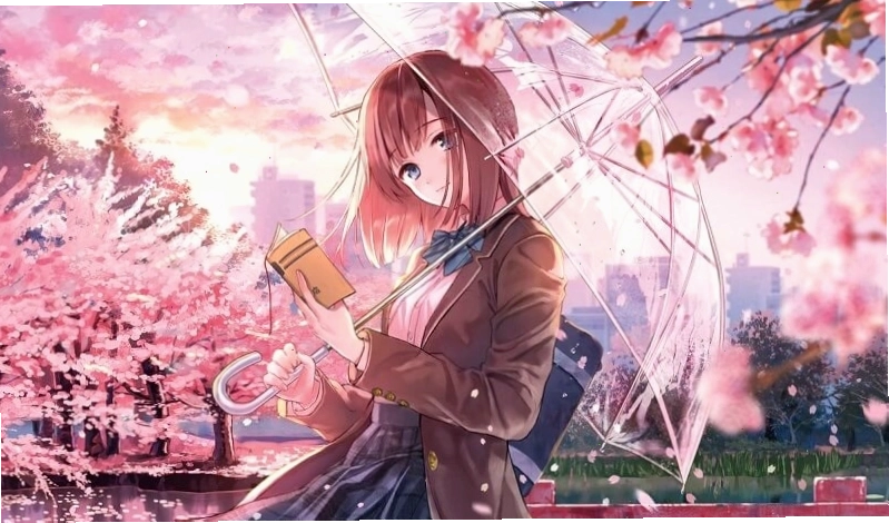Anime dưới gốc cây hoa anh đào cổ thụ
