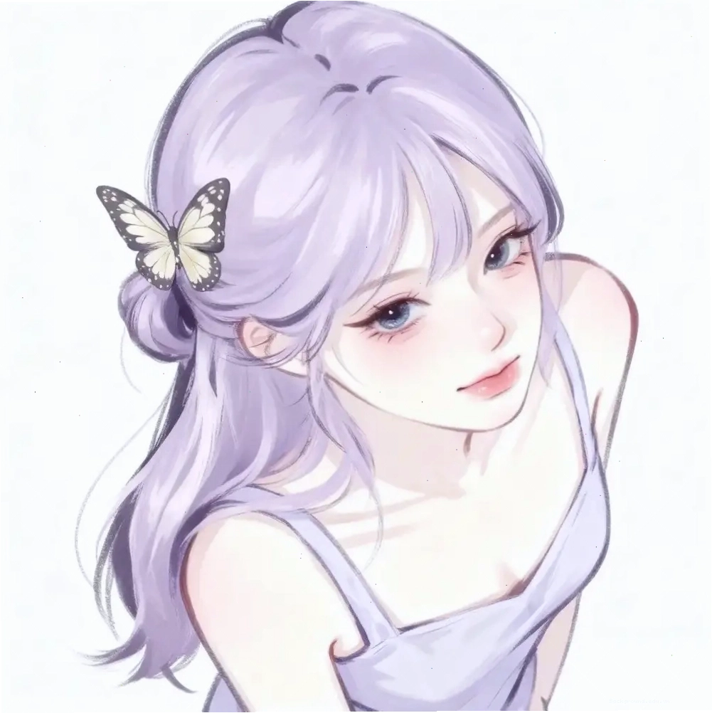 Anime girl dễ thương với phụ kiện tóc màu tím