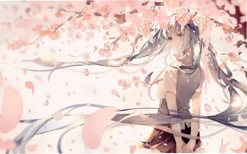 Anime ngắm cảnh bên hàng cây hoa anh đào
