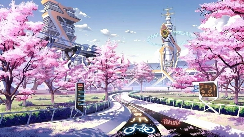 Anime và những cánh hoa anh đào bay trong gió