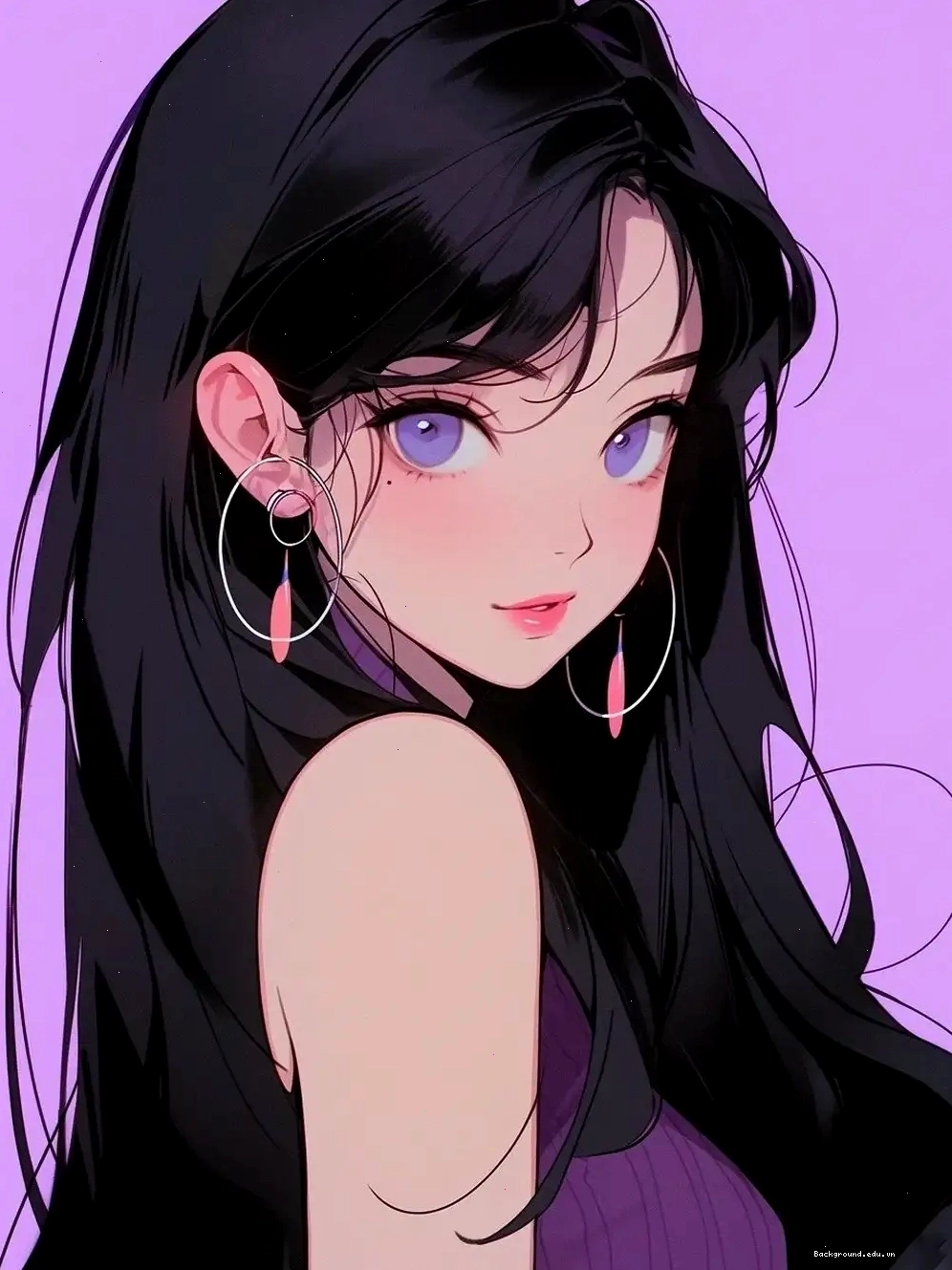 Avatar cô gái anime tóc tím với nụ cười rạng rỡ