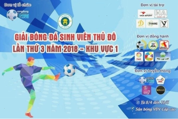 Backdrop giải bóng đá sinh viên thủ đô với màu sắc trẻ trung