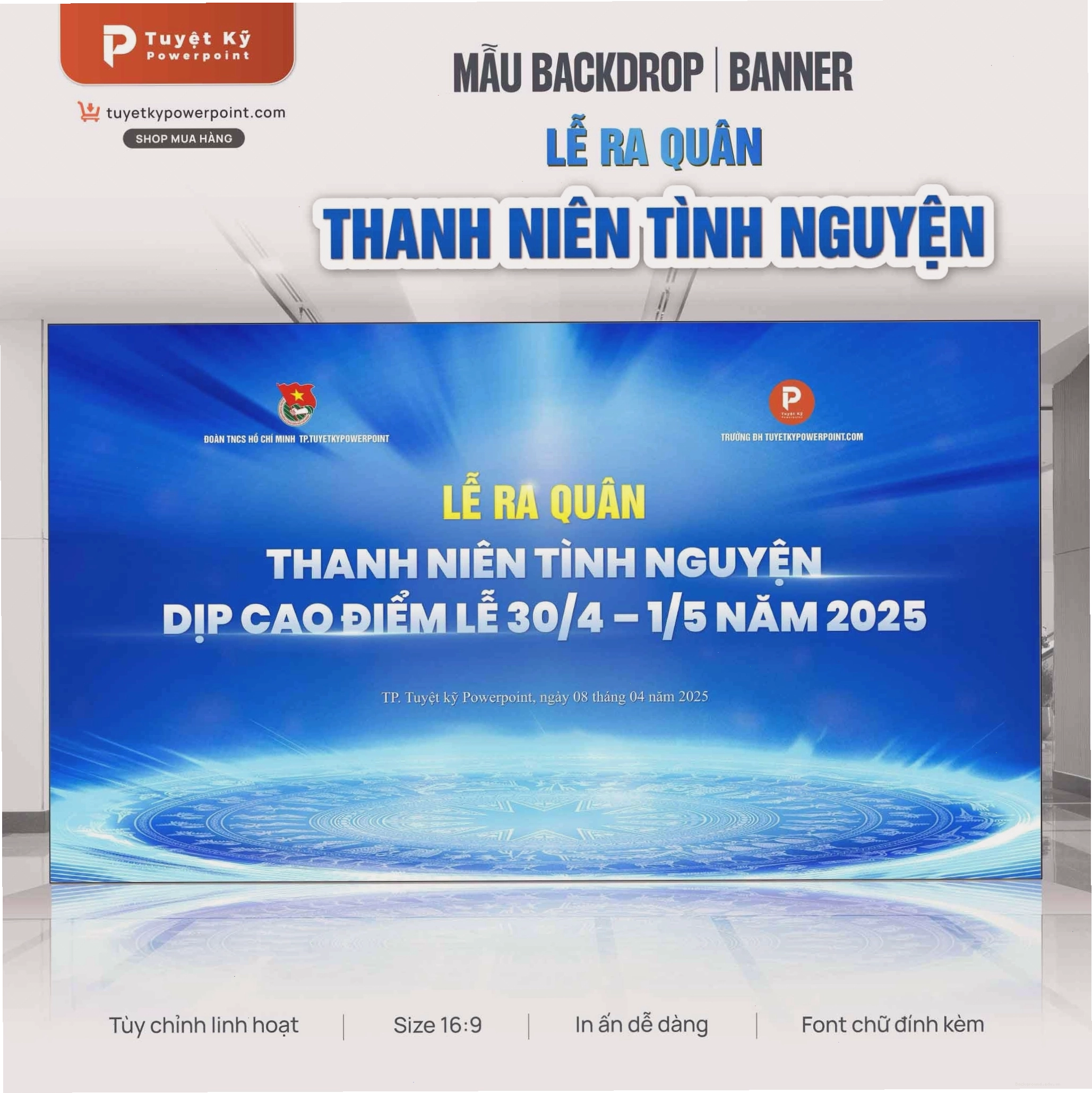 Backdrop lễ ra quân thanh niên tình nguyện có chi tiết trống đồng