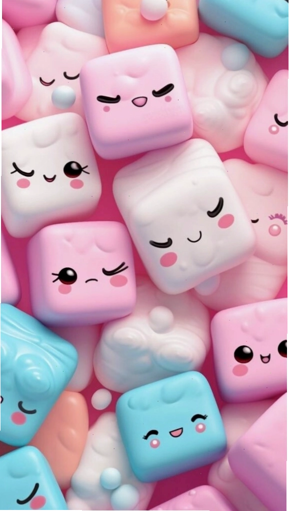 Bánh kẹo dẻo cute rực rỡ sắc màu đáng yêu trên nền hồng
