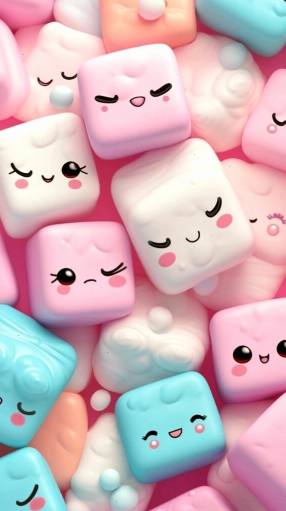 Bánh kẹo dẻo cute rực rỡ sắc màu đáng yêu trên nền màu hồng nhạt