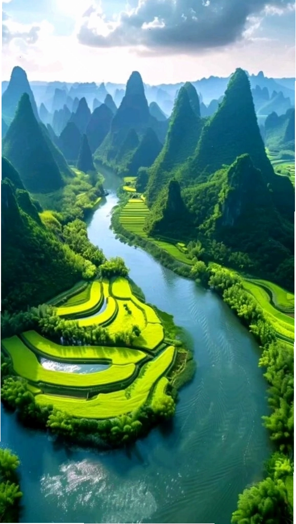 Cảnh núi non hùng vĩ nhìn từ trên cao