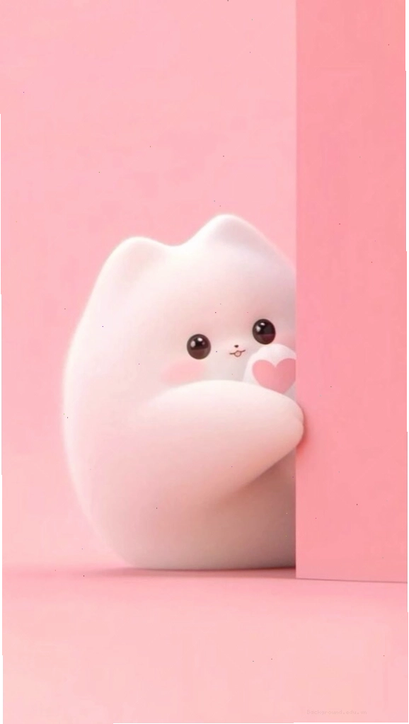 Chú mèo bông trắng muốt tan chảy trong sắc hồng, tạo nên hình nền màu hồng nhạt cute