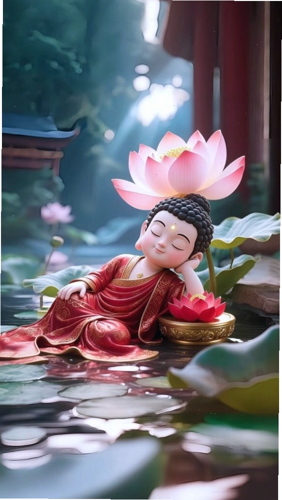 Chú tiểu an nhiên được sen nâng đỡ
