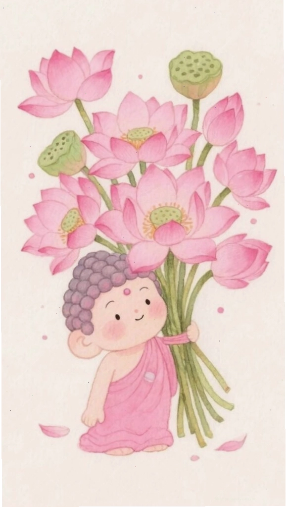 Chú tiểu ôm phúc, sen tươi thắm