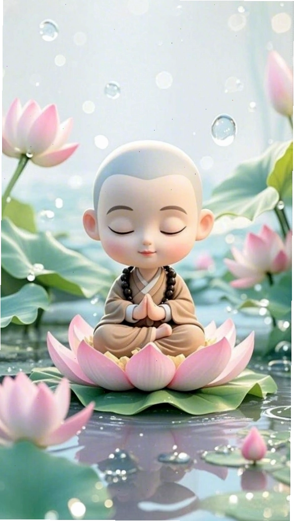 Chú tiêu ôm sen, lòng an lạc