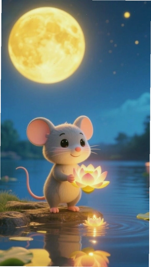 Chuột nhỏ thả đèn hoa dưới trăng