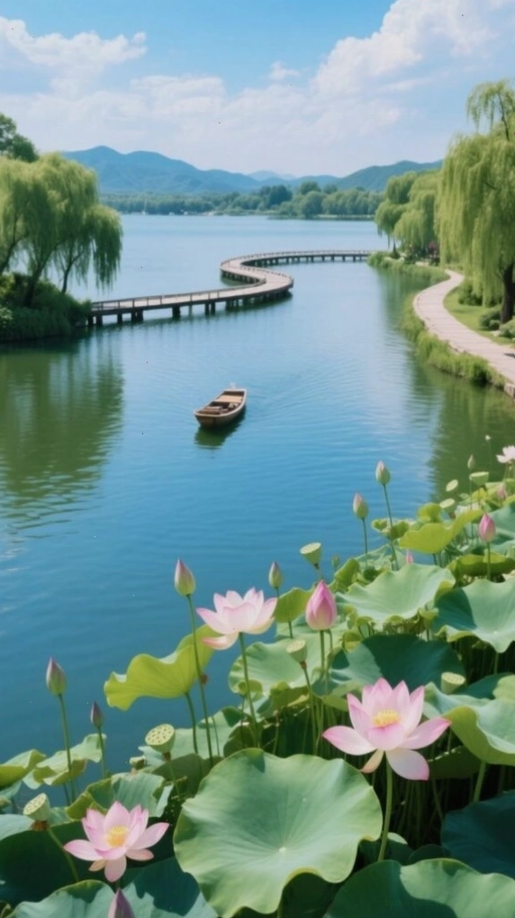 Con đường ven hồ yên bình nép mình giữa hàng cây xanh mát