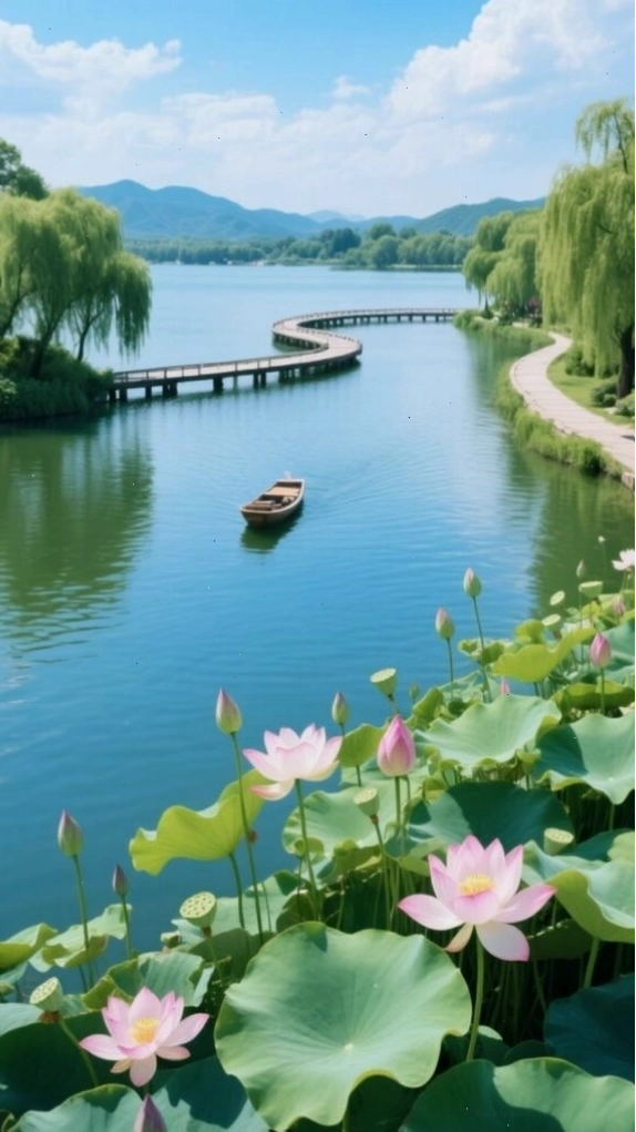Con đường ven hồ yên bình với ánh sáng tự nhiên
