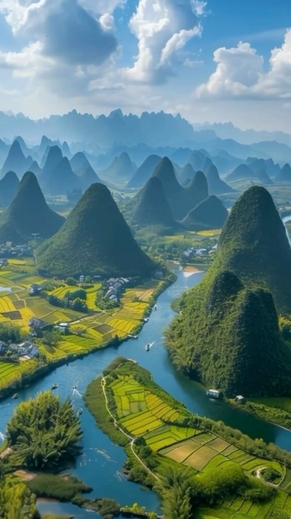 Dòng sông uốn lượn quanh co qua thung lũng núi đá xanh thẳm