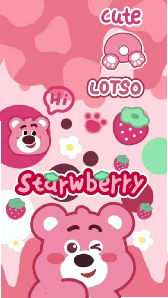 Gấu dâu Lotso phong cách sticker hồng ngọt ngào