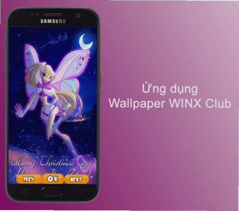 Giao diện ứng dụng Wallpaper WINX Club với các nhân vật trên nền đường phố