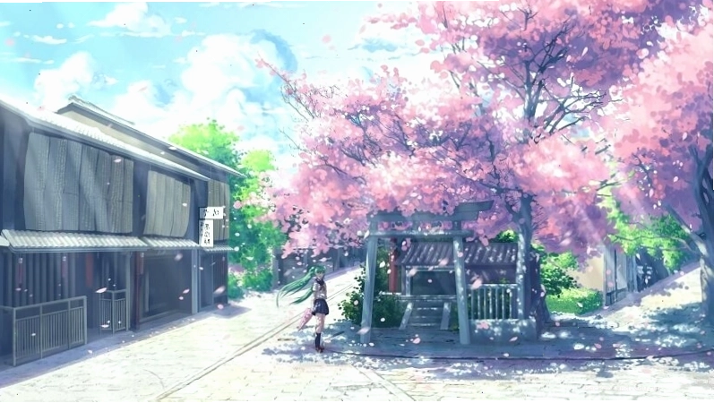 Hình ảnh anime với cánh hoa anh đào rơi khắp nơi