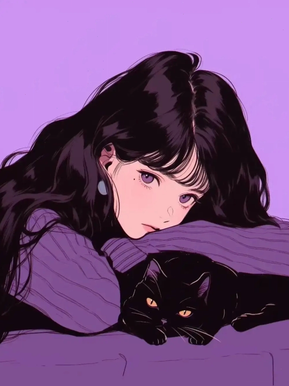 Hình ảnh avatar anime cô gái tím ngồi thư giãn