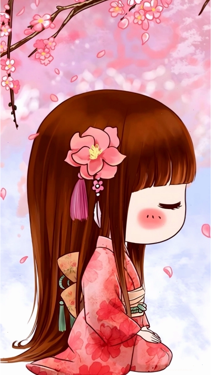 Hình ảnh hoa anh đào cute bên cô gái nhỏ