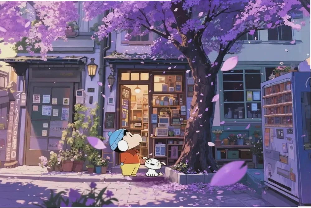 Hình ảnh nhân vật anime nam tóc tím ngầu với phong cách bí ẩn