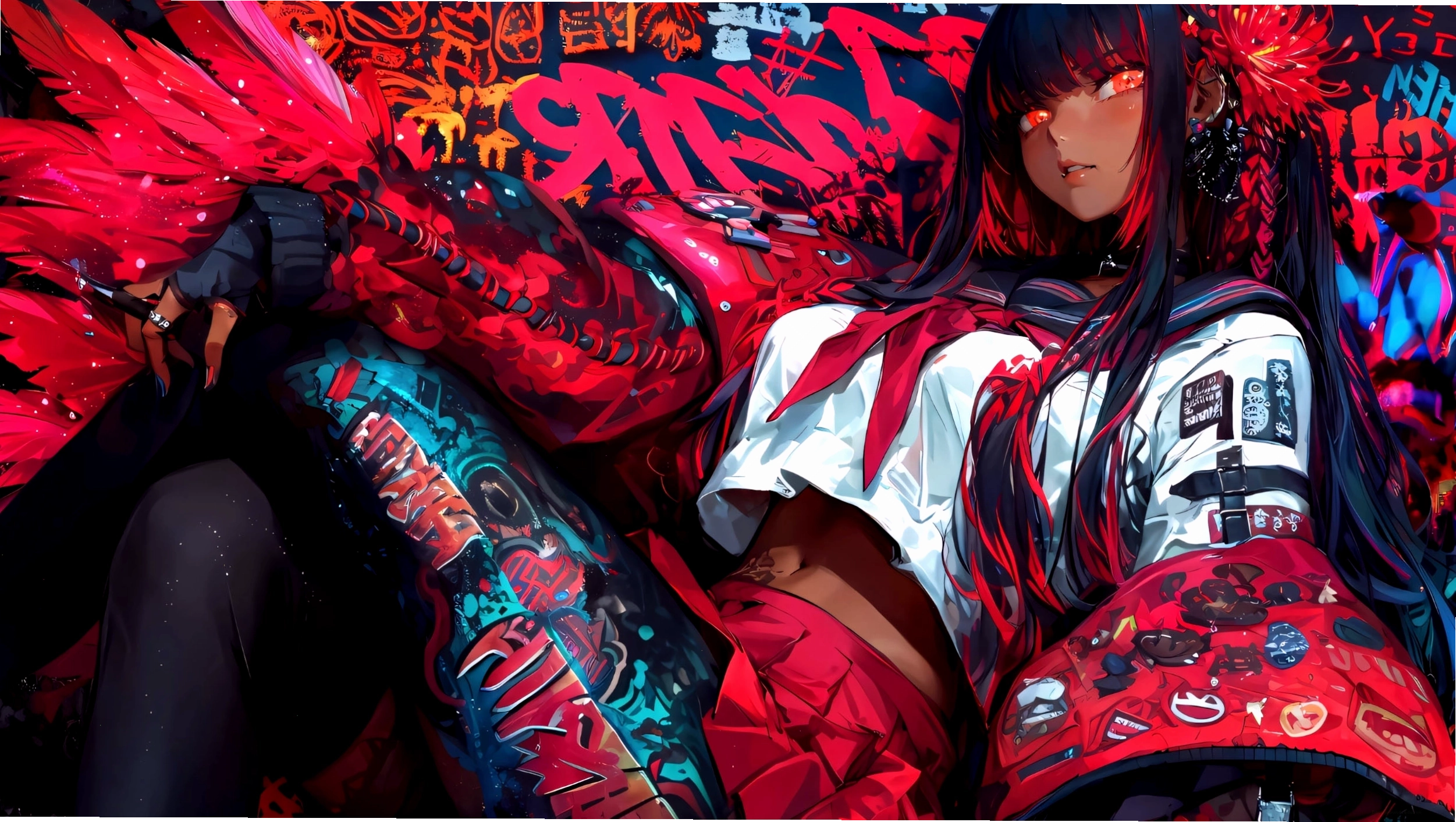 Hình nền anime 4K với nhân vật dễ thương màu đỏ