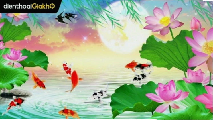 Hình nền cá chép hoa sen sống động và đầy màu sắc