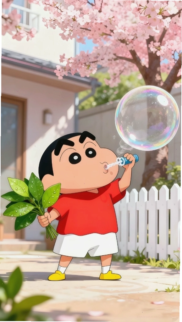 Hình nền cậu bé Shin thổi bong bóng vui nhộn
